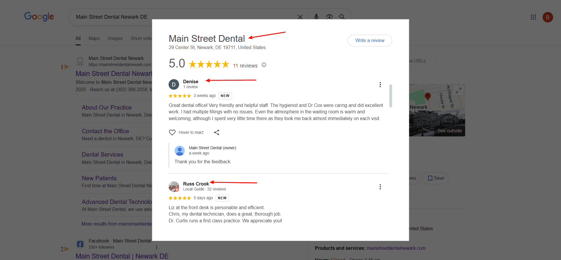 Main Street Dental | Google reviews
